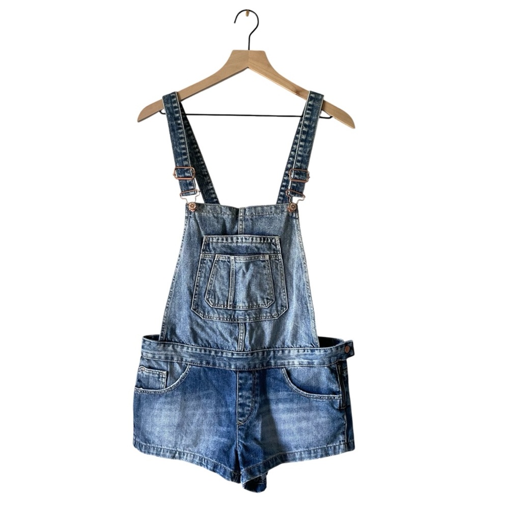 Zara Trafaluc Denim Collection Short Overalls Romper Blue Jean Women's Size S - Picture 2 of 11